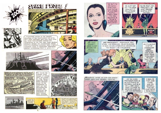 sinistra: prima pagina di Warren Chalk di “Space Probe!” destra: pagina 5 di Magnus Robot Fighter 4000 AD #4 (Gold Key, November 1963), by Russ Manning. 