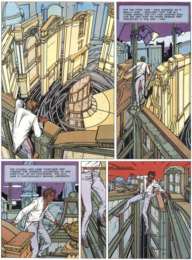 The Great Walls of Samaris, 1983. The art of drawing as an access to the ideas that underlie buildings; two pages from a thought experiment on the consequences of Art Nouveau as a comprehensive vision François Schuiten and Benoît Peeters